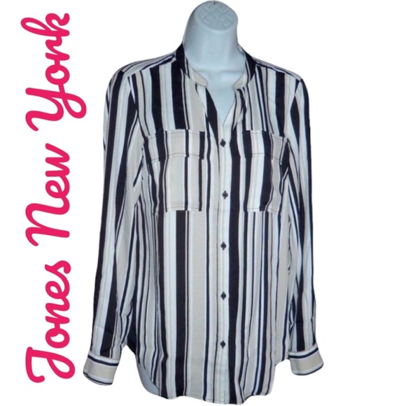 Jones New York Black Striped Button Down Top Blouse - Size Small - NWT - Picture 10 of 10